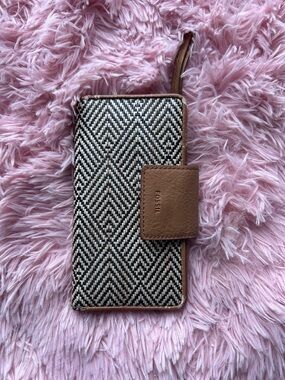 Fossil Black & Brown Woven Pattern Phone Wallet